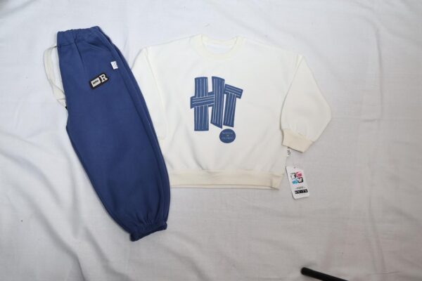 Kids Wear: White Sweatshirt & Soft Blue Sweatpants