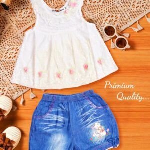 Baby and Mummy: White Top with Chic Denim Shorts for Kids