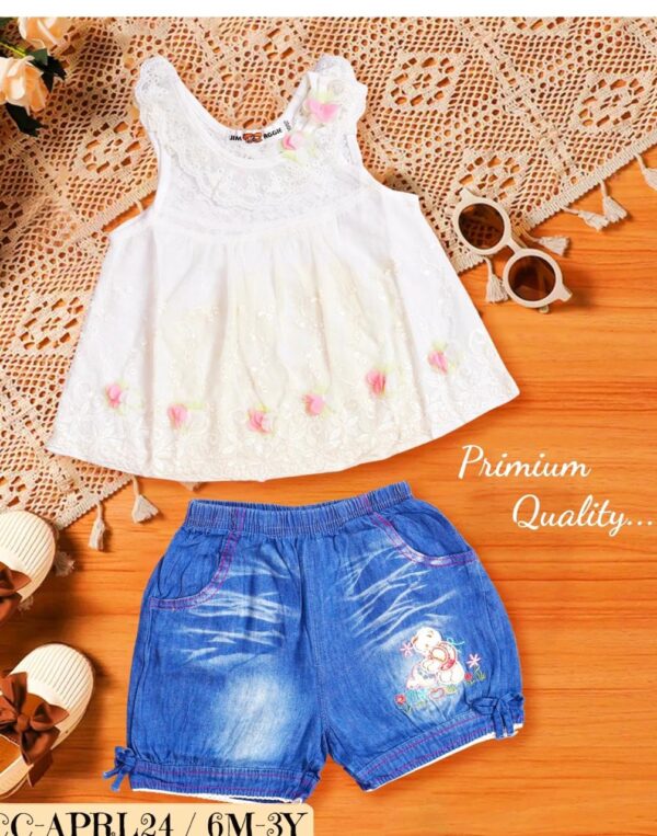 Baby and Mummy: White Top with Chic Denim Shorts for Kids