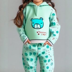 Baby and Mummy Green Bear Pajama Set | Kids Wear